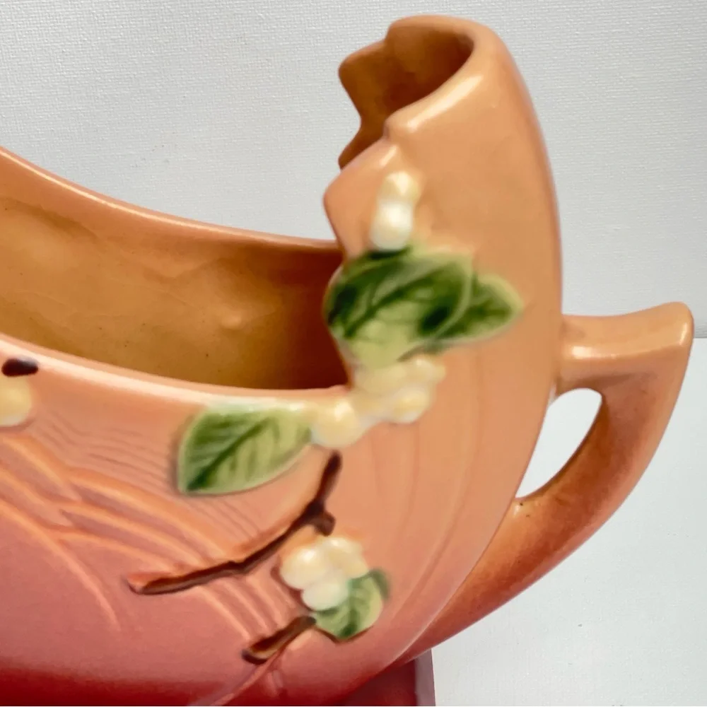 Roseville Snowberry Fan Vase Pink Burgundy Art Pottery Mid Century - Picture 9 of 16